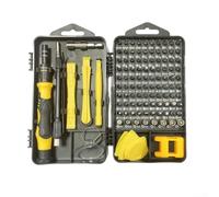 Ensemble de tournevis de réparation 115 en 1 avec poignée ergonomique courbe de paume et tige de conversion de perceuse pour travaux techniques (jaune)