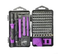 Ensemble de tournevis de réparation 115 en 1 avec poignée ergonomique courbe de paume et tige de conversion de perceuse pour travaux techniques (violet)