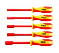 NEO TOOLS Jeu de douilles isolées VDE - 5 pièces 5,5-13 mm - Pour travaux sous tension - Outil d'électricien pour un vissage précis et sûr - Jeu de tournevis