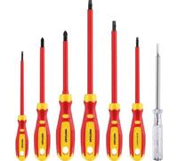 Ensemble de tournevis isolés Unyqoos® de 7 pièces, 1000 V – Phillips et fente, comprenant un testeur de tension 100–500 V, avec des manches marqués, idéal pour les travaux de réparation domestique