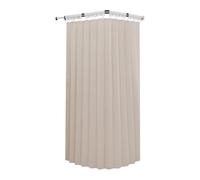 Ensemble de tringle à rideau de douche pliable 1,5*1,8m Tringle de douche murale d'angle avec rideau (Blanc&Beige)