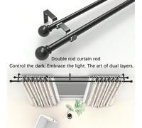 Ensemble de tringles à rideaux double de 0,748 pouces - 0,63 pouces, noir. Convient pour une largeur de fenêtre de 24 pouces - 137 pouces, décoration classique à double petite boule, montage mural, tr