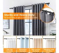 Ensemble de tringles à rideaux réglables en tension noires avec supports, tige en métal de 16 mm de diamètre, traitement de fenêtre minimaliste moderne pour rideaux légers et transparents. Décoration