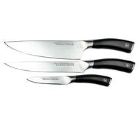 Ensemble de trois couteaux de cuisine : couteau de chef, couteau à viande et couteau d'office, de 20 cm, 20 cm et 10 cm respectivement