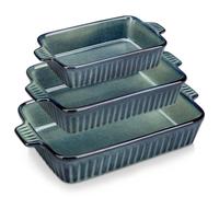 Ensemble de trois moules à gratin, en grès, avec poignées, de forme rectangulaire, pour la cuisson de pain, de lasagnes, de pizzas, adaptés au micro-ondes et au lave-vaisselle, avec glaçure réactive