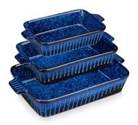 Ensemble de trois moules à gratin, en grès, avec poignées, de forme rectangulaire, pour la cuisson de pain, de lasagnes, de pizzas, adaptés au micro-ondes et au lave-vaisselle, avec glaçure réactive