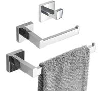 Ensemble de trois porte-serviettes, chromé, fixation murale, acier inoxydable