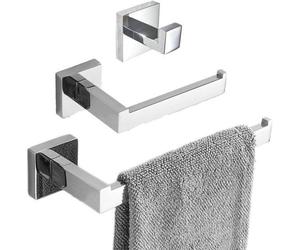 Ensemble de trois porte-serviettes, chromé, fixation murale, acier inoxydable