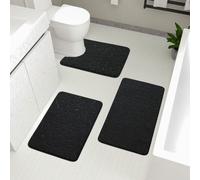 Ensemble de trois tapis de bain – Aspect galets, mousse à mémoire de forme – Épais – Antidérapant – Absorbant – Lavable – Adapté pour la salle de bain, les toilettes et le sol – Noir