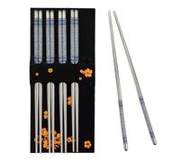 Ensemble de vaisselle de 5 paires de baguettes chinoises antidérapantes en acier inoxydable à motif de porcelaine bleue et blanche