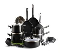 Ensemble de vaisselle de cuisine, 20 pièces, en céramique, antiadhésive, compatible induction, couleur noire