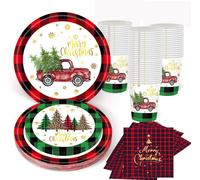 Ensemble de vaisselle de Noël comprenant 80 pièces, pour 20 convives, avec assiettes en carton et serviettes