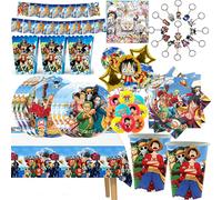 Ensemble de vaisselle jetable en papier pour fête d'anniversaire One Piece, comprenant gobelets, assiettes, serviettes, fournitures de fête, porte-clés et bracelets pour sacs 6pcs candy