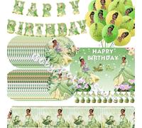 Ensemble de vaisselle jetable pour fête de la princesse Tiana, grenouille, gobelet en papier, assiette, serviette, nappe, décoration de fête d'anniversaire pour filles 10pc invitation card