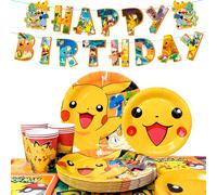 Ensemble de vaisselle pour fête Pokémon, 114 pièces, comprenant nappe, bannière, assiettes, serviettes, gobelets, etc., vaisselle pour fête d'anniversaire Pokémon, décorations pour fête d'anniversaire