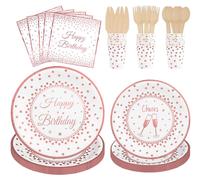 Ensemble de vaisselle pour fêtes, 125 pièces, pour 25 personnes, finition rose or