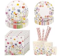 Ensemble de vaisselle pour fêtes avec motif floral, comprenant 100 pièces pour 20 invités, idéal pour les fêtes d'anniversaire : assiettes, gobelets et serviettes pour enfants