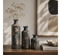 Ensemble de vases en céramique terrazzo noir, vases à effet de granit moucheté, poterie vintage rustique wabi-sabi, convient pour la décoration de la maison, les étagères, les manteaux de cheminée, le