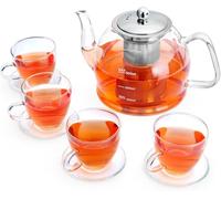 Ensemble de verres à théière 1200ML, théière avec passoire, service à thé 4 verres, en verre borosilicate