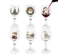 Ensemble de Verres à Vin de Noël Le Pack 6 Tasses Esthétiques Thème Noël | Coupes Festives en Verre Pour Bière Eau Pique-nique Extérieur Vacances de Camp d'Aventure Maison Camping Fête