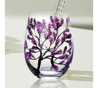 Ensemble de verres à vin peints à la main - Printemps, été, automne, hiver avec feuilles et fleurs (sans pied)