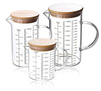 Ensemble de verres gradués en verre borosilicaté, 3 pièces : 350 ml, 500 ml et 1000 ml. Chaque verre est équipé d'une anse et d'une graduation