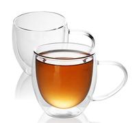 Intirilife 2X Set de Verres Thermo à Double paroi -200-250ml- soufflés à la Bouche et isolés pour Cappuccino, Verres à thé Verres à café Tasses à Latte Macchiato, Effet de lévitation avec Anse
