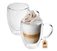Intirilife 2X Set de Verres Thermo à Double paroi -400-500ml- soufflés à la Bouche et isolés pour Cappuccino, Verres à thé Verres à café Tasses à Latte Macchiato, Effet de lévitation avec Anse