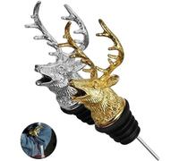 Ensemble de verseurs pour bouteilles Ibenzoa® pour vins, huiles et épices – 2 pièces, 12 x 6,6 cm, alliage d'aluminium et acier inoxydable, doré/argenté, design tête de cerf