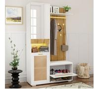 Ensemble de vestiaires, ensemble d'armoires avec miroir, 5 patères dorées, armoire à chaussures, portemanteau mural, compartiment