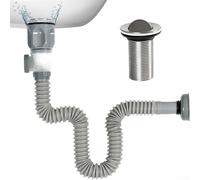 Ensemble de vidange d'évier à couvercle rabattable et flexible anti-obstruction pour cuisine et salle de bain, siphon anti-odeurs, installation rapide, noir, gris, blanc (gris)