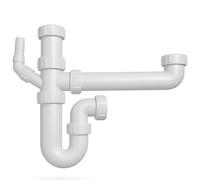 Ensemble de vidange universel pour éviers doubles Hulthor - 1,5 & 2 bacs, siphon pour évier de cuisine, 40 mm, tuyau d’évacuation et accessoires