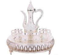 Ensemble de vin de luxe avec plateau et 6 verres 220 ml (argent) | Comprend une bouteille de 220 ml, six verres de 28 ml, un plateau de service, un design rétro européen