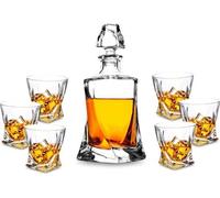 Ensemble de whisky Unyqoos® composé de 7 pièces – Cristal 100% sans plomb, carafe de 800 ml + 6 verres de 300 ml, design classique avec un motif torsadé, coffret cadeau de haute qualité, idéal pour le