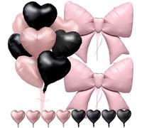 Ensemble Déco Fête Ballons Cœur Rose & Noir : Ballons Cœur Rose/Noir 18 Pouces & Ballon Papillon 38 Pouces, Adapté Anniversaire, Saint-Valentin, Fiançailles, Baptême, Mariage