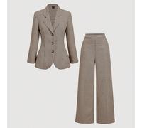 Ensemble décontracté de veste à manches longues et pantalon avec taille resserrée à carreaux pour l'automne/l'hiver 0XL,1XL,2XL,3XL,4XLCarreauTissu tissé