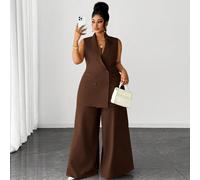 Ensemble décontracté élégant de grande taille pour le bureau et les déplacements, gilet et pantalon large, automne/hiver 0XL,1XL,2XL,3XL,4XLUnicoloreTissu tissé