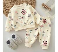 Ensemble décontracté et confortable pour nouveau-né fille avec motif de dessin animé et col rond 6-9M,0-1M,1-3M,3-6MGéométrique,Lettres,PlantesPolyester