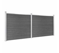 Ensemble d'éléments de clôture WPC 353 x 146 cm Noir | Système d'emboîtement modulaire, profil supérieur en aluminium, pieds en acier avec vis d'ancrage, pointe de terre