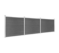 Ensemble d'éléments de clôture WPC 526 x 146 cm Noir | Système modulaire, montage facile, extensible librement, pieds en acier avec vis d'ancrage ou piquet de terre