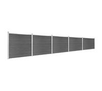 Ensemble d'éléments de clôture WPC 872 x 146 cm Noir | Système modulaire, profil supérieur en aluminium, pieds en acier, vis d'ancrage, pointe de terre en option, grain de bois