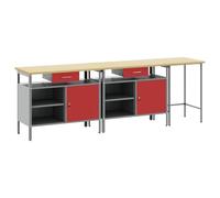 Ensemble d'établi 3 pièces en acier revêtu par pulvérisation noir et gris avec étagères métalliques, tiroirs, espace de rangement et table de travail pour atelier, garage, bricolage et salle de