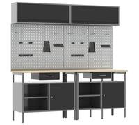 Ensemble d'établi 8 pcs Noir et gris Acier enduit de poudre