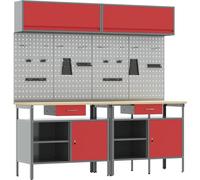 Ensemble d'établi 8 pcs Rouge et Gris Acier enduit de poudre