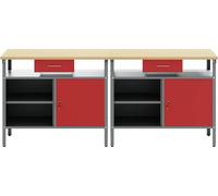 Ensemble d'établi avec tiroirs vidaXL, 2 pièces, rouge et gris, 200 x 55 x 85 cm