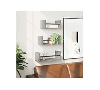 vidaXL Ensemble d'étagères murales 3 pcs – Tablettes suspendues, barres, rangement – Sonoma gris