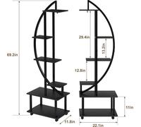Ensemble d'étagères pour plantes - Support à fleurs à 6 niveaux - 2 pièces - Lampe pour plantes - Roulettes - Hauteur 175 cm - Intérieur/extérieur - (demi-cercle)