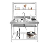 Ensemble d'évier commercial en acier inoxydable pour cuisine, restaurant, maison avec égouttoir, 100 x 50 x 160 cm