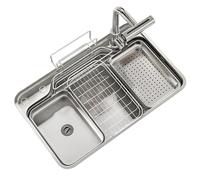 Ensemble d'évier de cuisine avec robinet cascade, nano revêtement en acier inoxydable 304, rinçage de tasse, bouton de drainage, tampon insonorisant, kit complet pour la maison