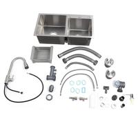Ensemble d'évier de cuisine encastrable, robinet extractible en acier inoxydable 304, double cuve à 3 trous avec panier de vidange, distributeur de savon